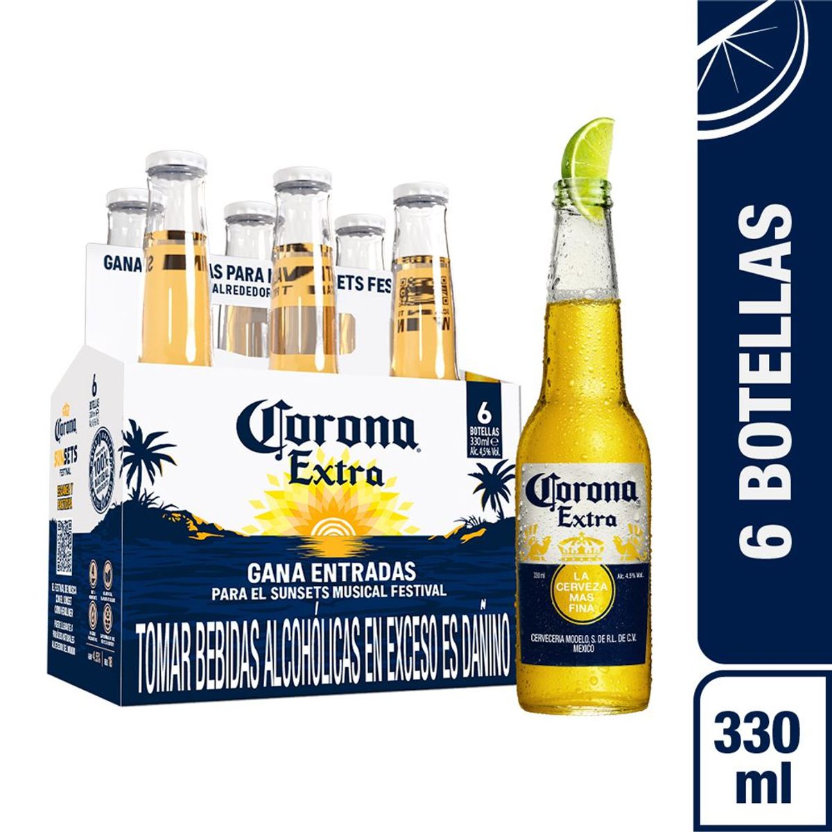 CORONA  - Cerveza Corona Extra Sixpack Botella 330 mL