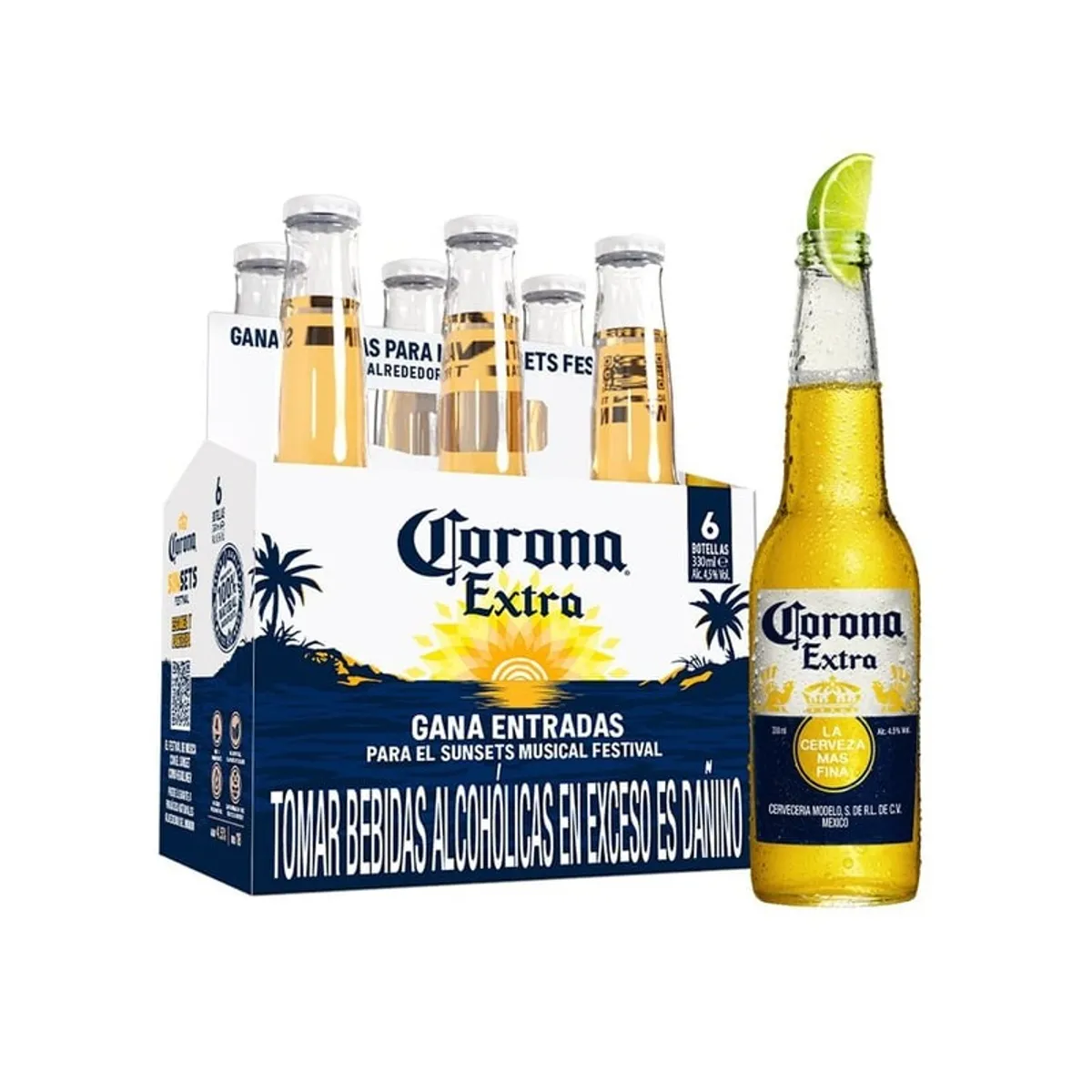 CORONA - Cerveza Corona Extra Sixpack Botella 330 mL