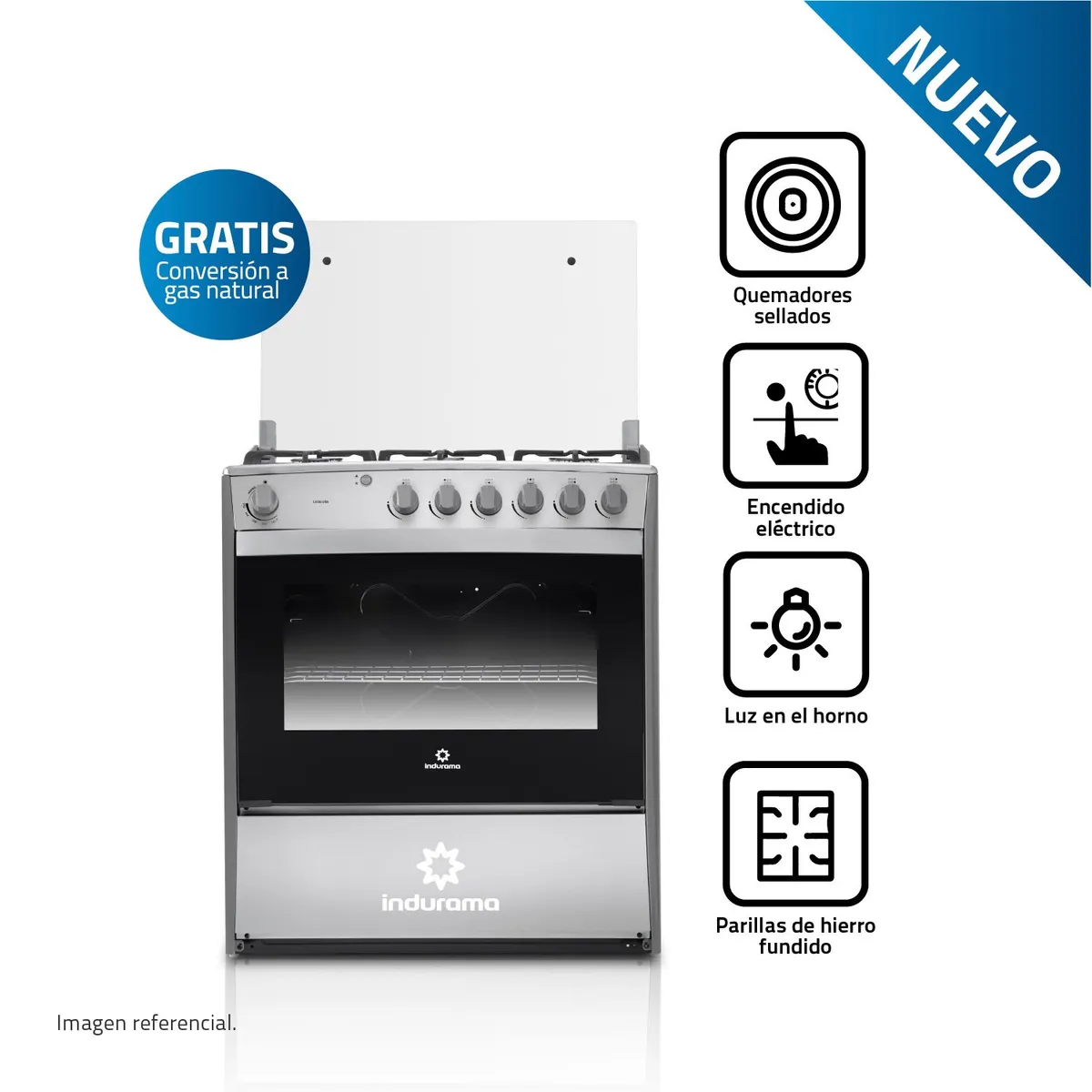 INDURAMA - Cocina 32 Pulgadas 6 Hornillas con Encendido Eléctrico Cataluña Croma