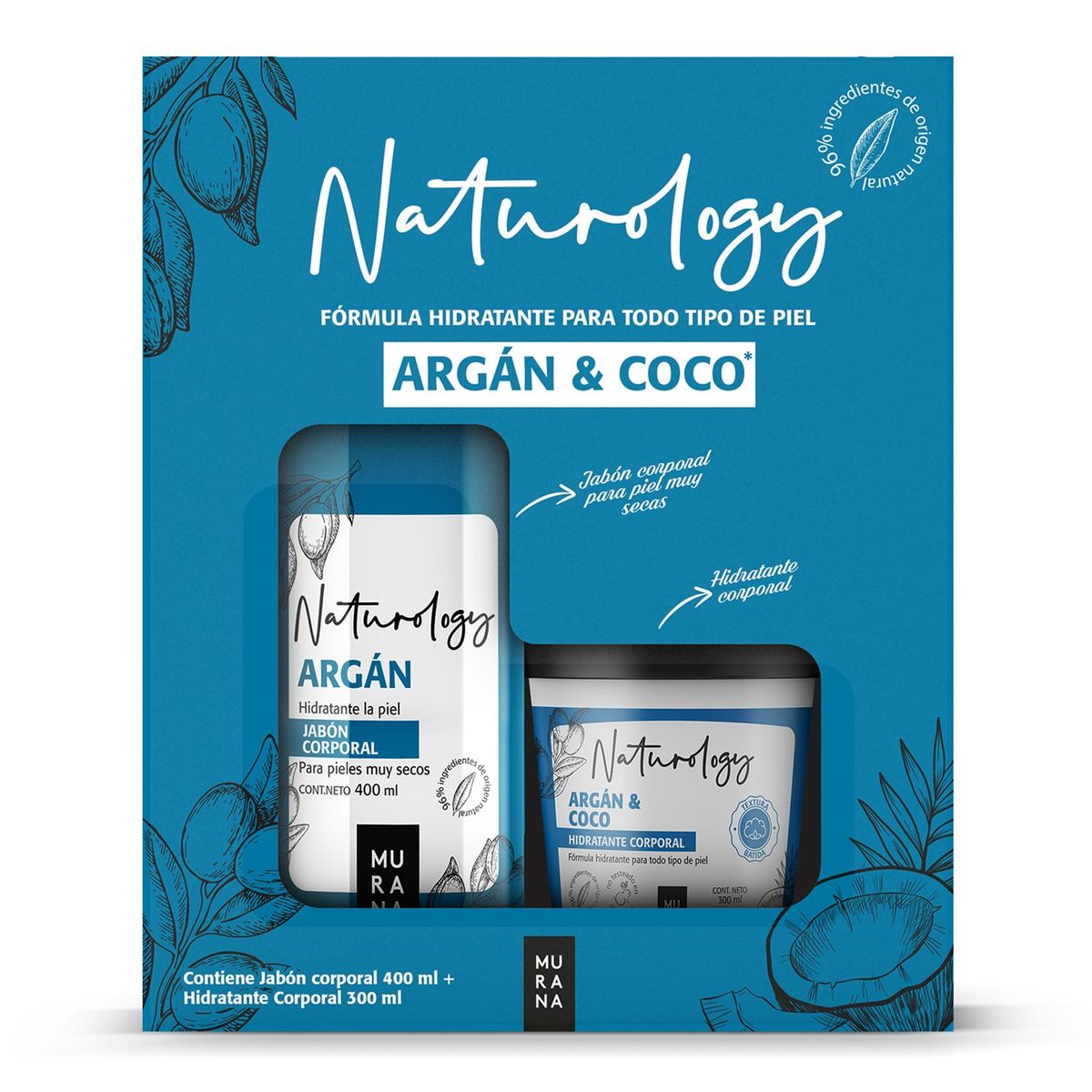 MURANA - Pack Naturology Crema Corporal 300 mL + Gel de Ducha 400 mL Argán y Coco