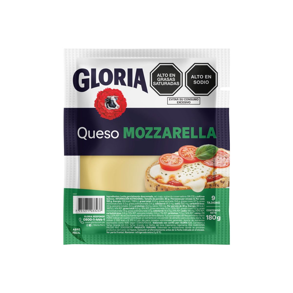GLORIA - Queso Mozzarella Gloria Empaque 180 g