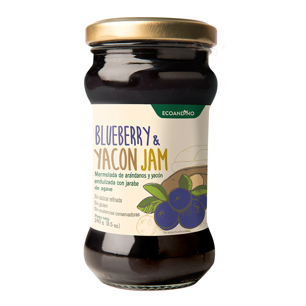 ECOANDINO - Mermelada Ecoandino Arándanos con Yacón y Agave Envase 240 g