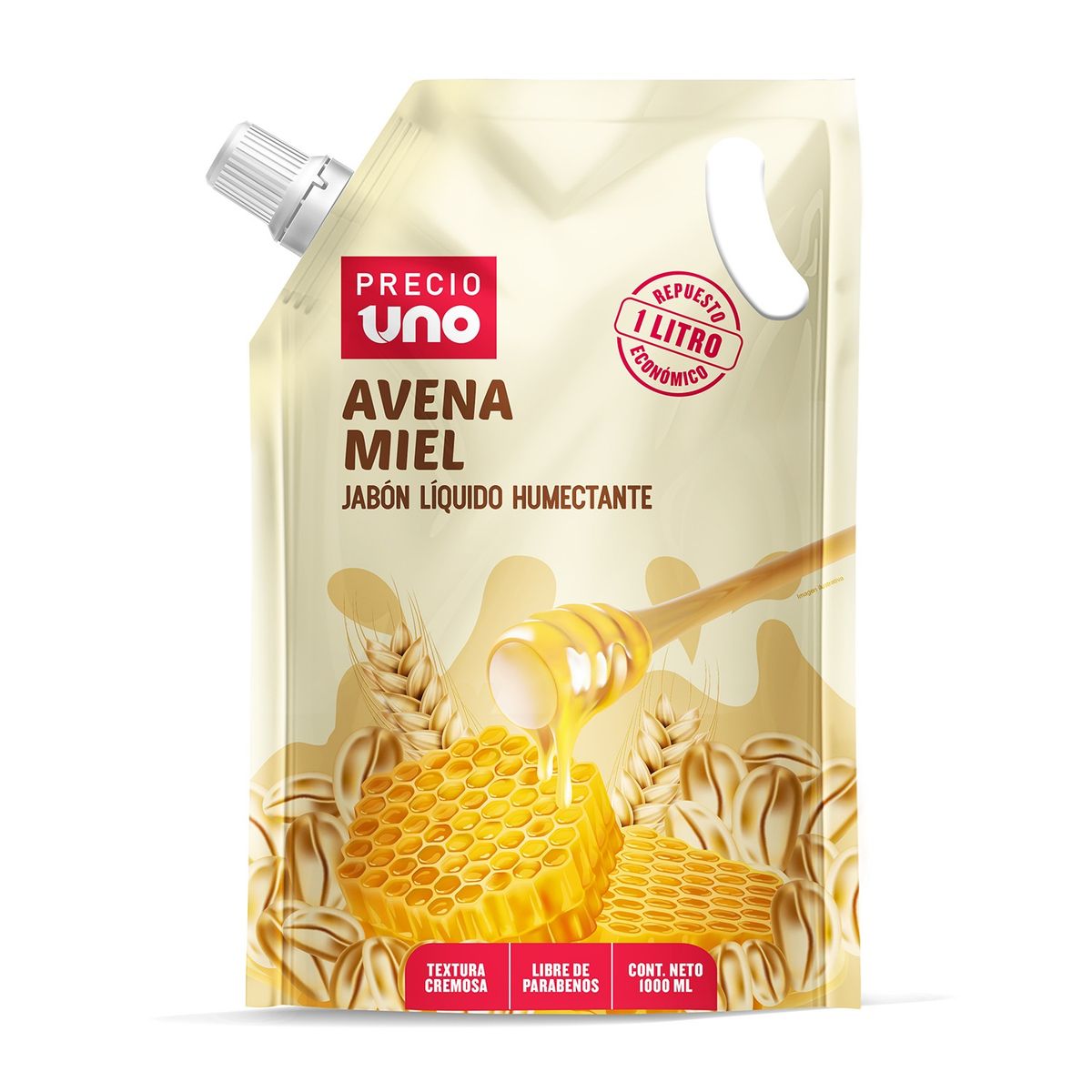 PRECIO UNO - Jabón Líquido Humectante Precio Uno Avena Miel Doypack 1 L