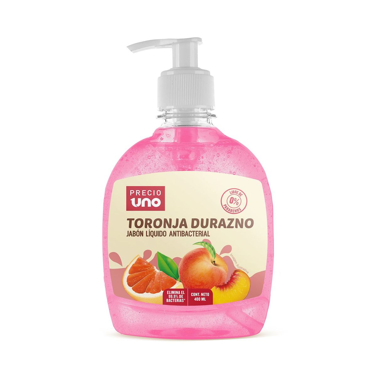 PRECIO UNO - Jabón Líquido Antibacterial Precio Uno Durazno Envase 400 mL