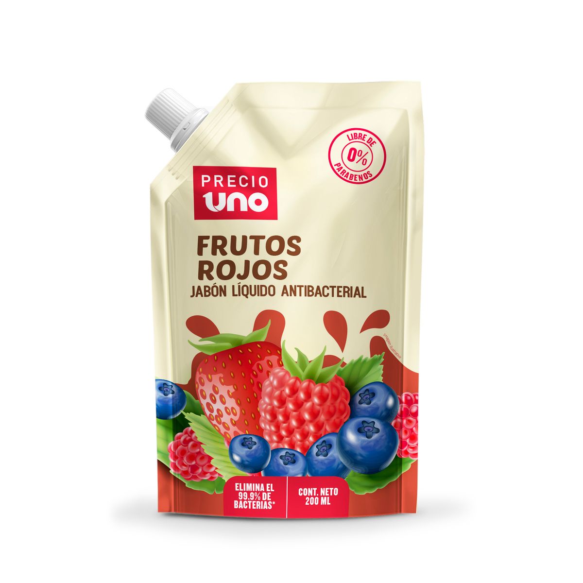PRECIO UNO - Jabón Líquido Antibacterial Precio Uno Frutos Rojos Doypack 200 mL