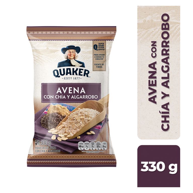 Avena Quaker con Chía y Algarrobo Bolsa 330 g | Tottus Perú