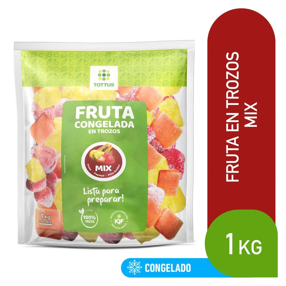 TOTTUS - Mix Fresa Papaya y Piña Congelada en Trozos Tottus Bolsa 1 Kg