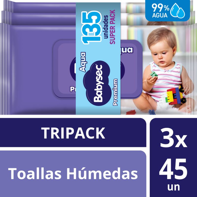BABYSEC - Toallitas Húmedas Babysec Premium Pack 3 Empaque 45 Und
