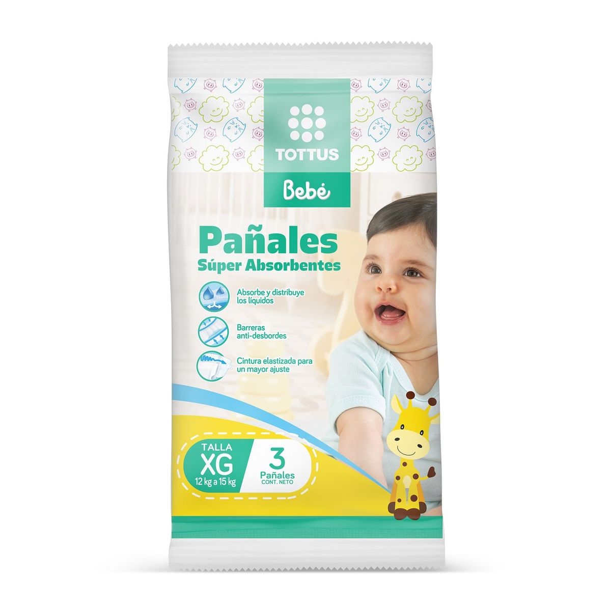 TOTTUS - Pañales Súper Absorbentes Tottus Talla XG Empaque 3 Und