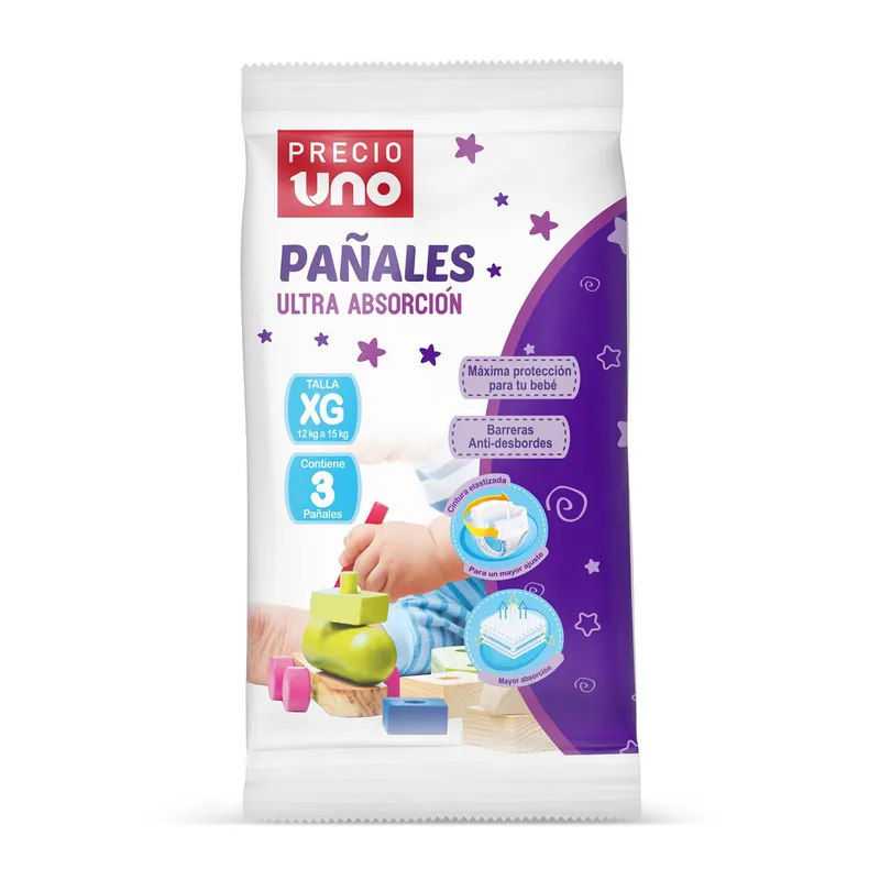 PRECIO UNO - Pañal Súper Absorbente Precio Uno Talla XG Empaque 3 Und