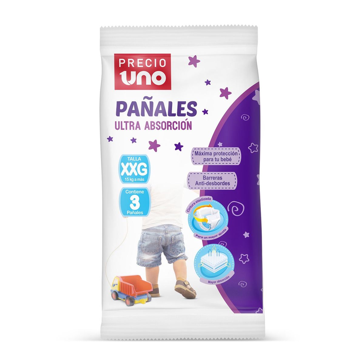PRECIO UNO - Pañal Súper Absorbente Precio Uno Talla XXG Empaque 3 Und