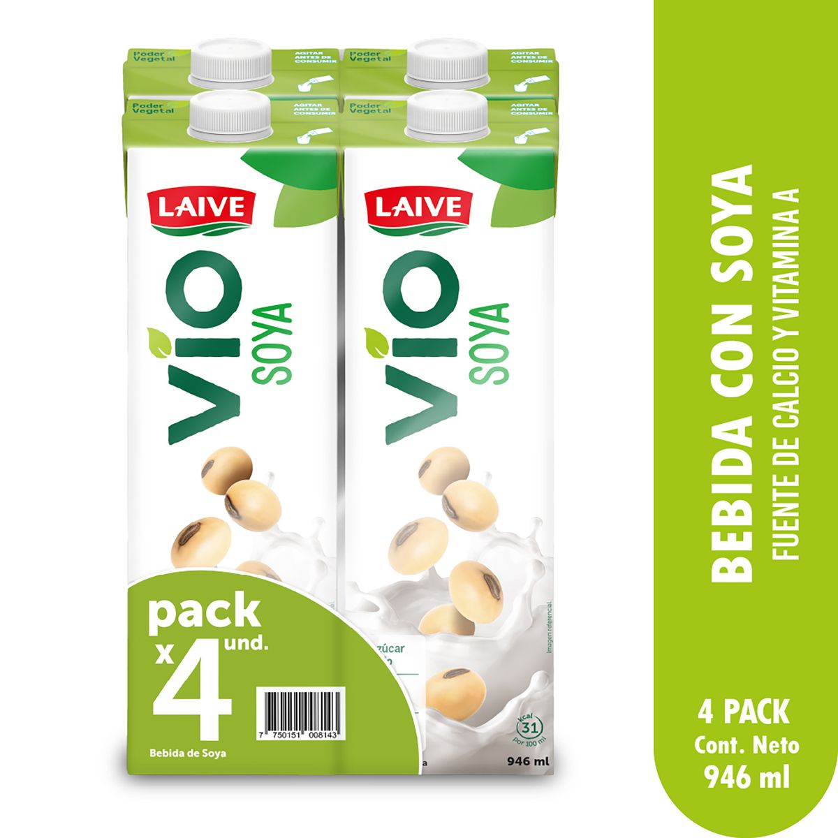 LAIVE - Bebida de Soya Laive Pack 4 Cajas 946 mL