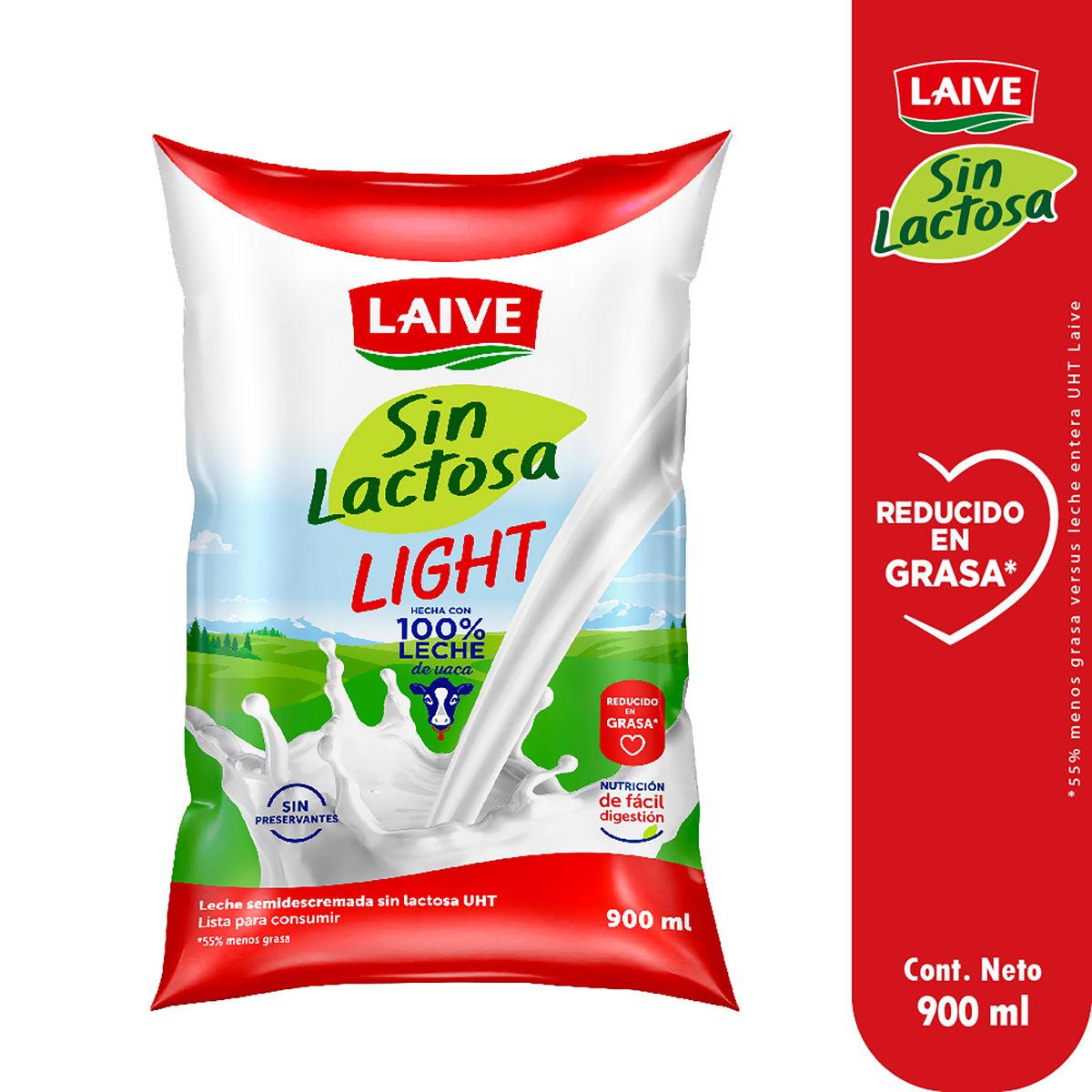 LAIVE - Leche UHT Light Sin Lactosa Laive Bolsa 900 mL