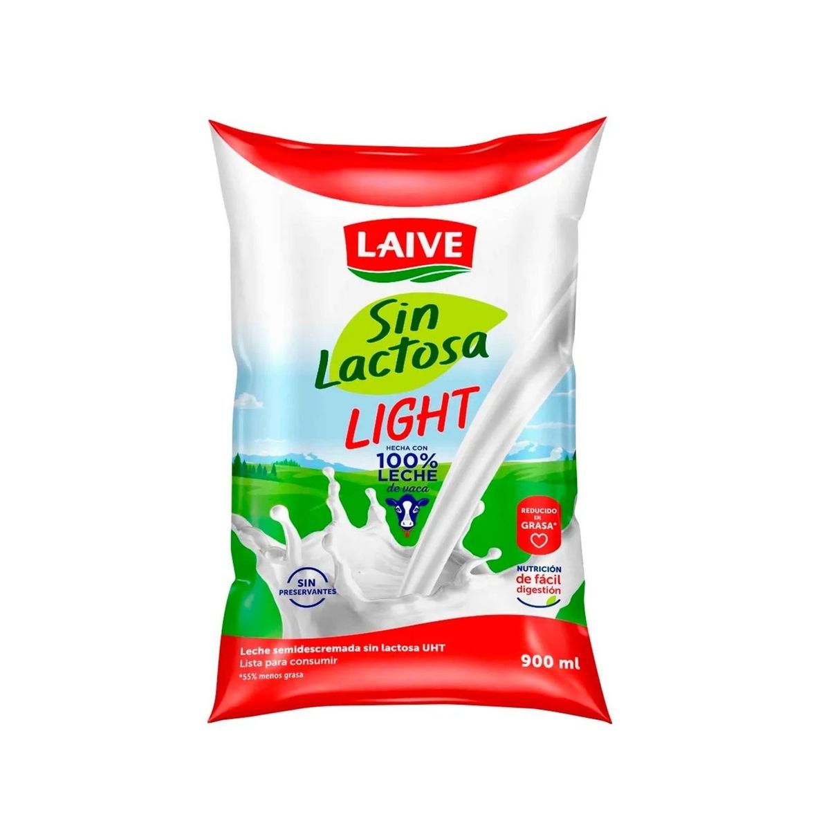 LAIVE - Leche UHT Light Sin Lactosa Laive Bolsa 900 mL