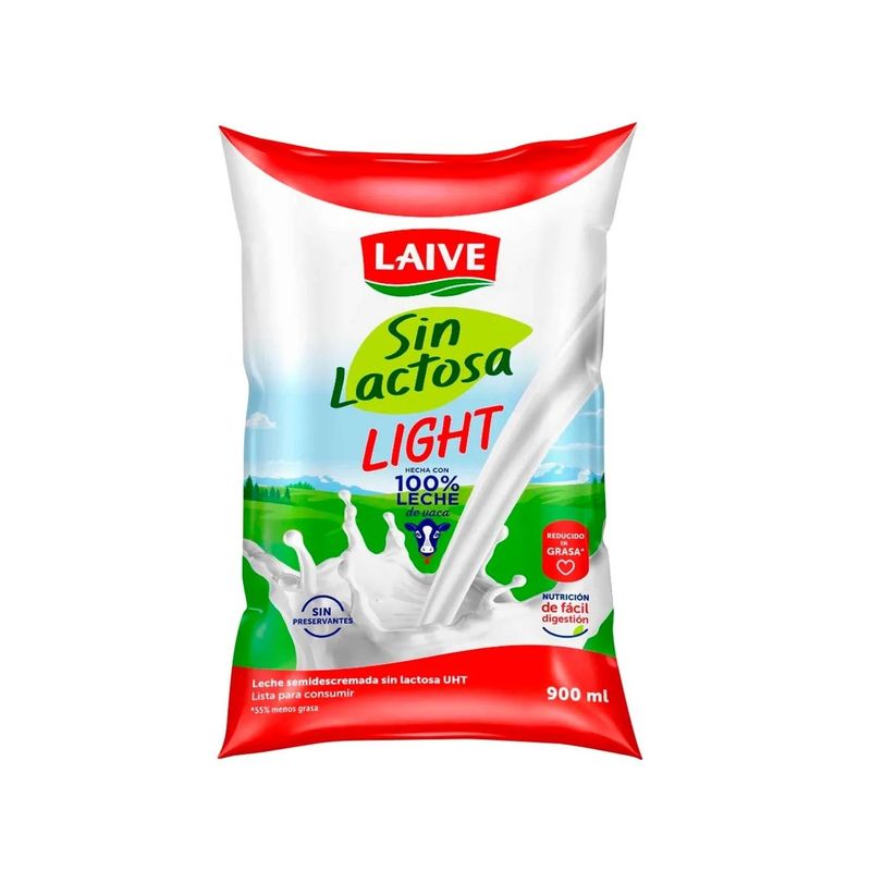 LAIVE - Leche Uht Laive Sin Lactosa Light Bolsa 900Ml