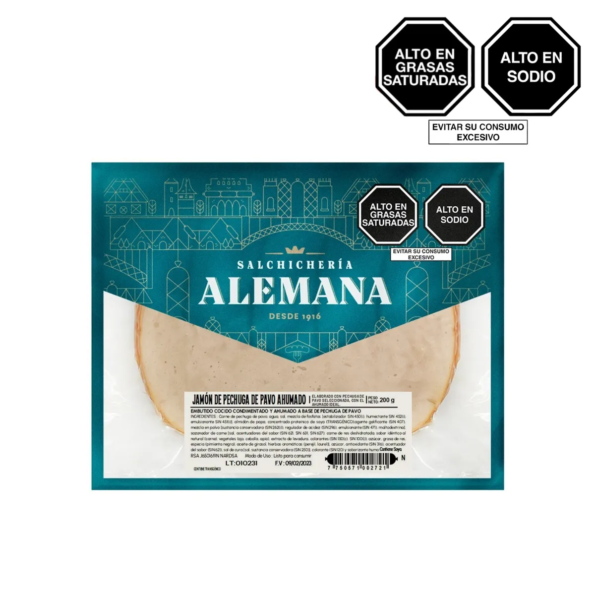 SALCHICHERIA ALEMANA - Jamón de Pechuga de Pavo Ahumado Salchichería Alemana Empaque 200 g