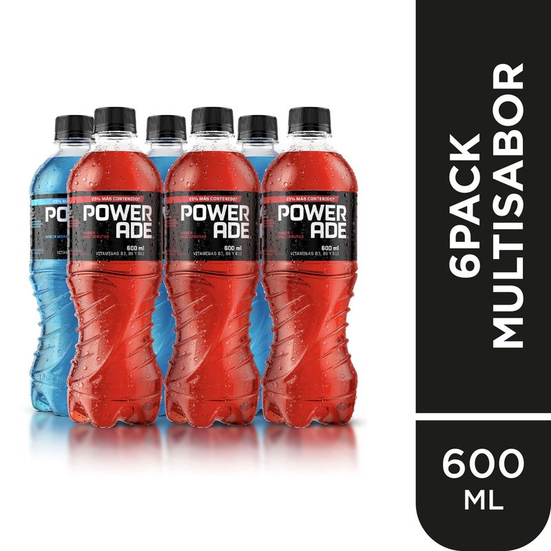 POWERADE - Rehidratante Powerade Mora y Multifrutas Sixpack Botella 600 mL