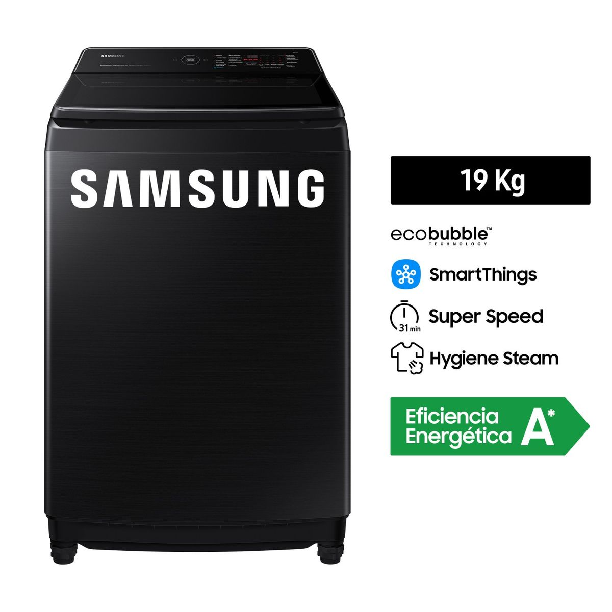 SAMSUNG - Lavadora 19 Kg Negra Bubble Smart