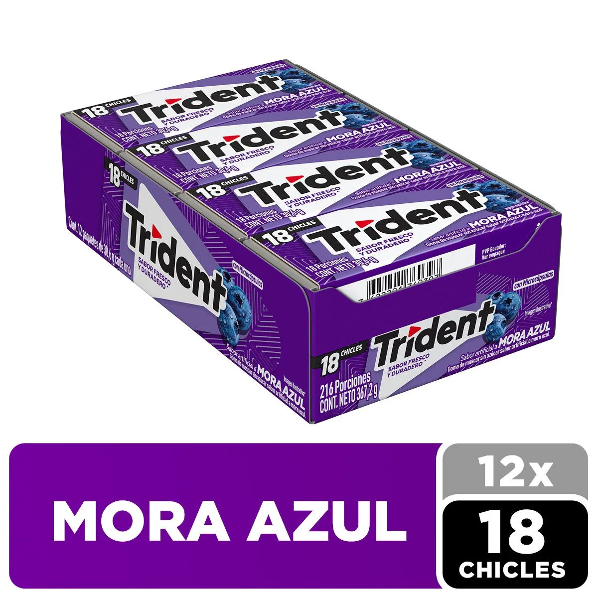 TRIDENT - Chicle Trident Mora Azul Display 18 Und