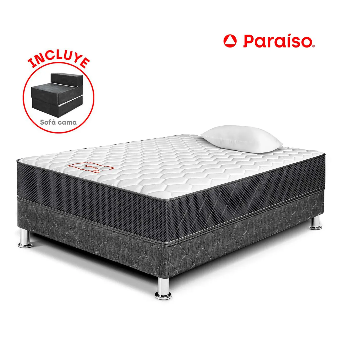 PARAISO - Cama Majestic Gris + Sofa Negr 1.5 Plz