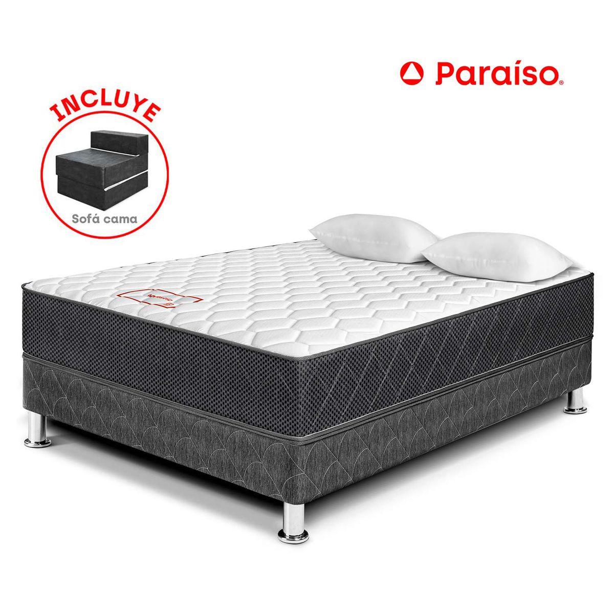 PARAISO - Cama Majestic Gris + Sofa Negr 2 Plz