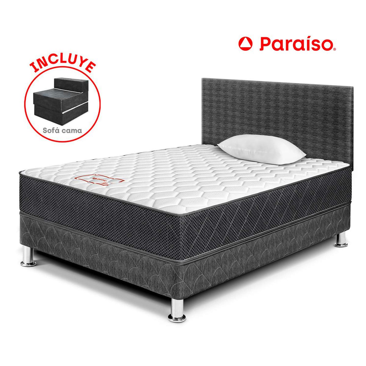 PARAISO - Dormitorio Majestic Gris 1.5 Plazas + Sofa Cama