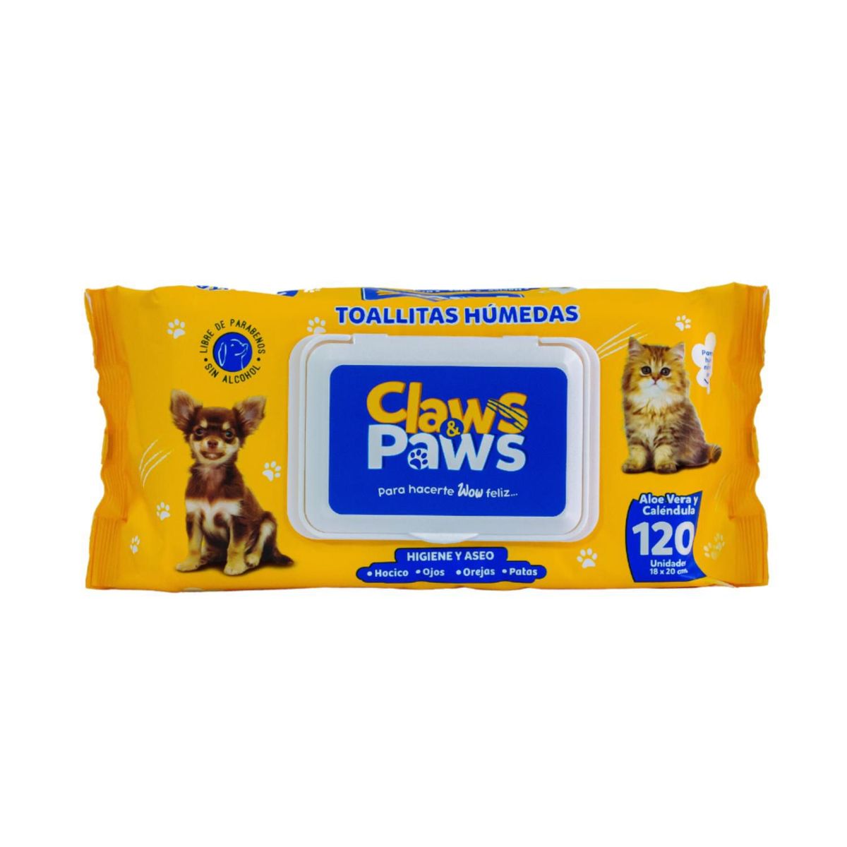 CLAWS PAWS - Toallitas Húmedas Claws Paws Aloe Vera Empaque 120 Und