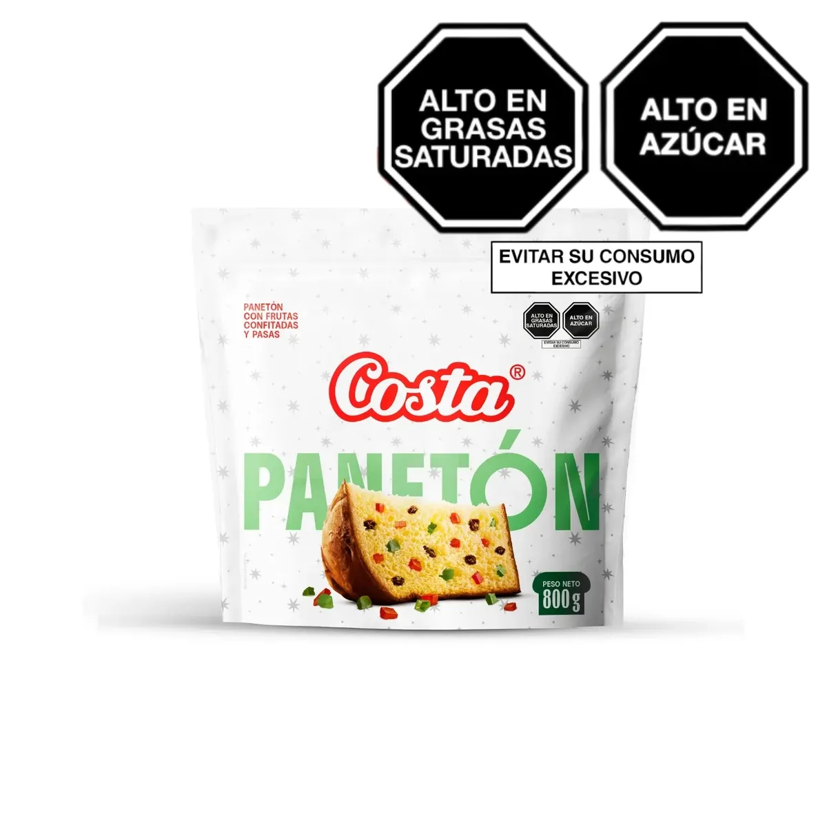COSTA - Panetón Costa Frutas Confitadas Pasas Bolsa 800 g
