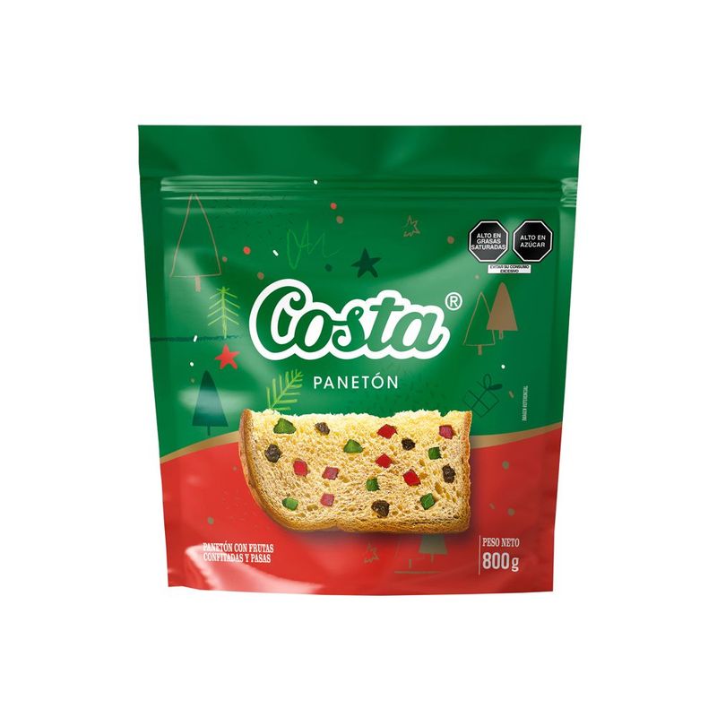 COSTA - Panetón Costa Frutas Confitadas Pasas Bolsa 800 g