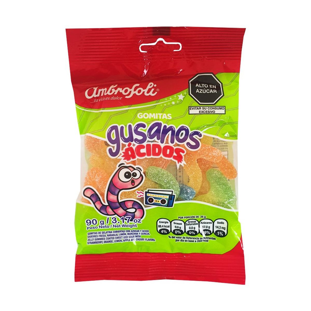 AMBROSOLI - Goma Gelatina Ambrosoli Gusanos Ácidos Surtido Bolsa 90 g
