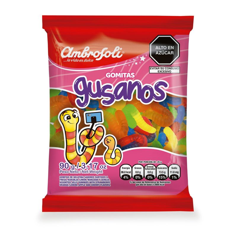 AMBROSOLI - Goma Gelatina Ambrosoli Gusanos Surtido Bolsa x 90  gr