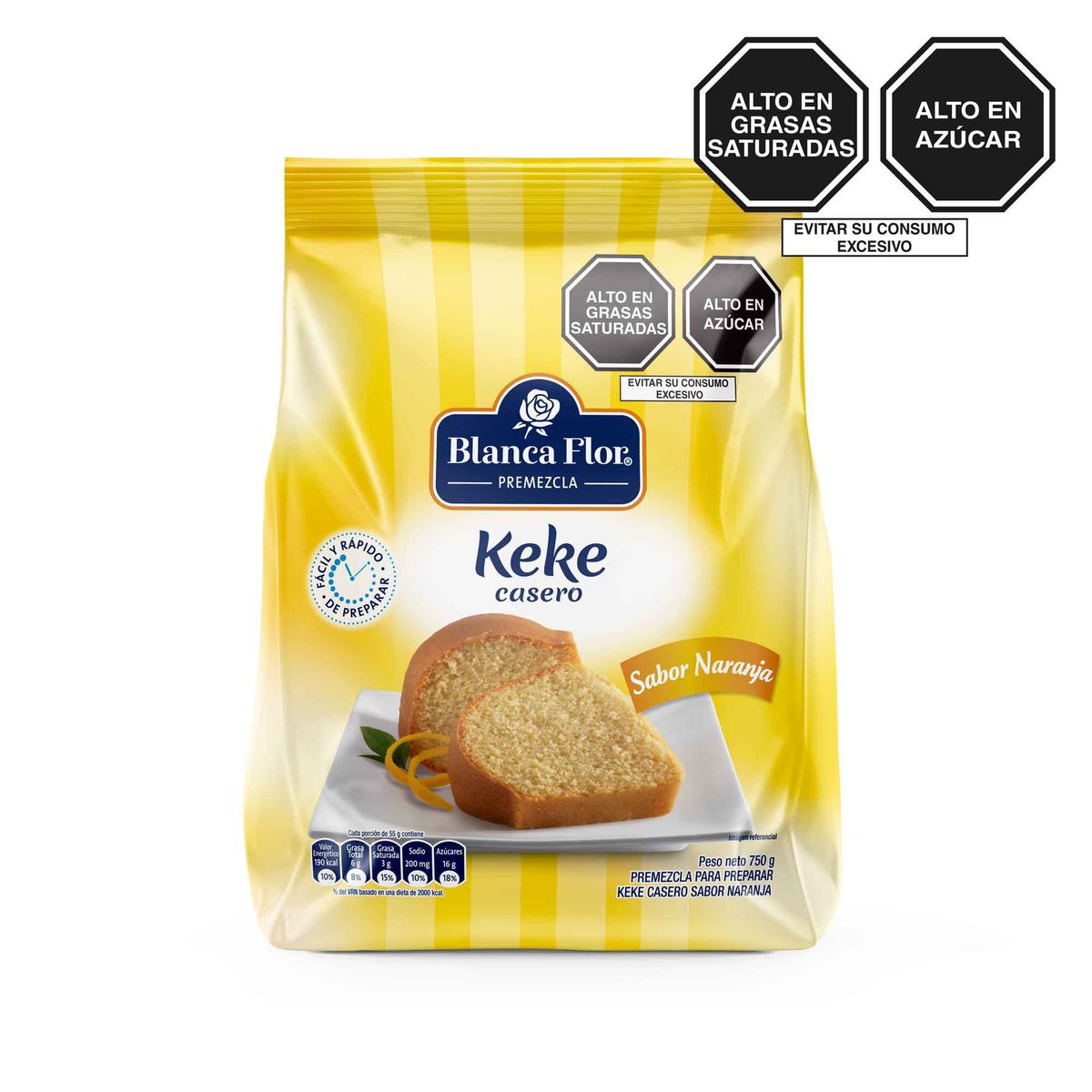 BLANCA FLOR - Premezcla de Keke Blanca Flor Sabor Naranja Bolsa 750 g