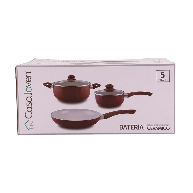 CASA JOVEN - Juego de Ollas 5 Piezas Aluminio Cerámico Rojo