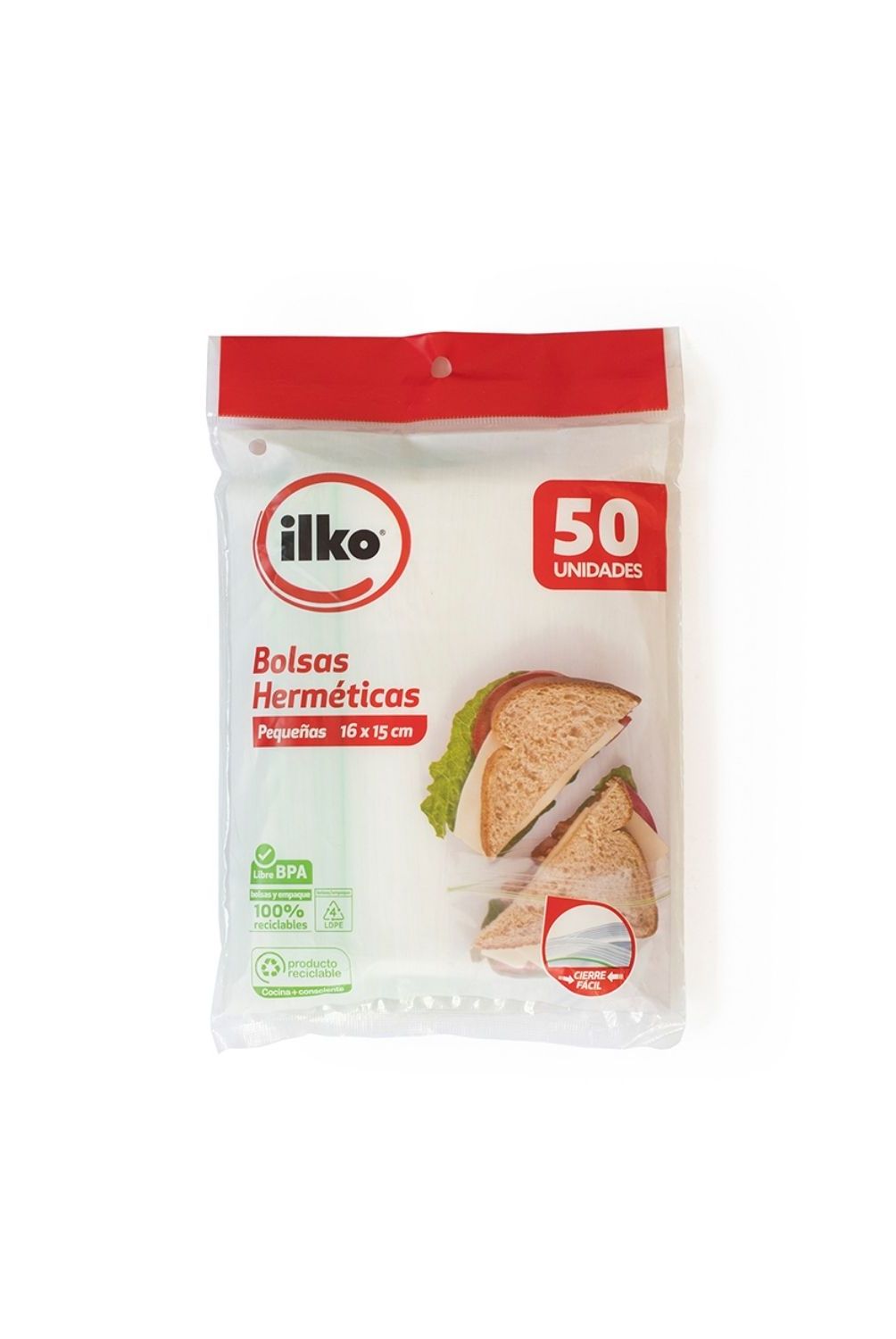 ILKO - Bolsa Hermética Ilko Pequeñas 16 x 15cm Empaque 50 Und