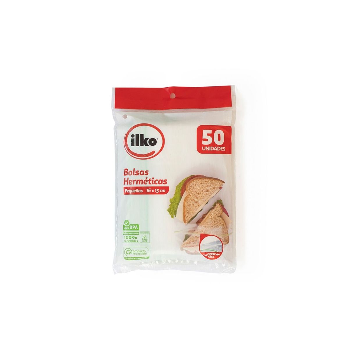 ILKO - Bolsa Hermética Ilko Pequeña 16 x 15cm Empaque 50 Und