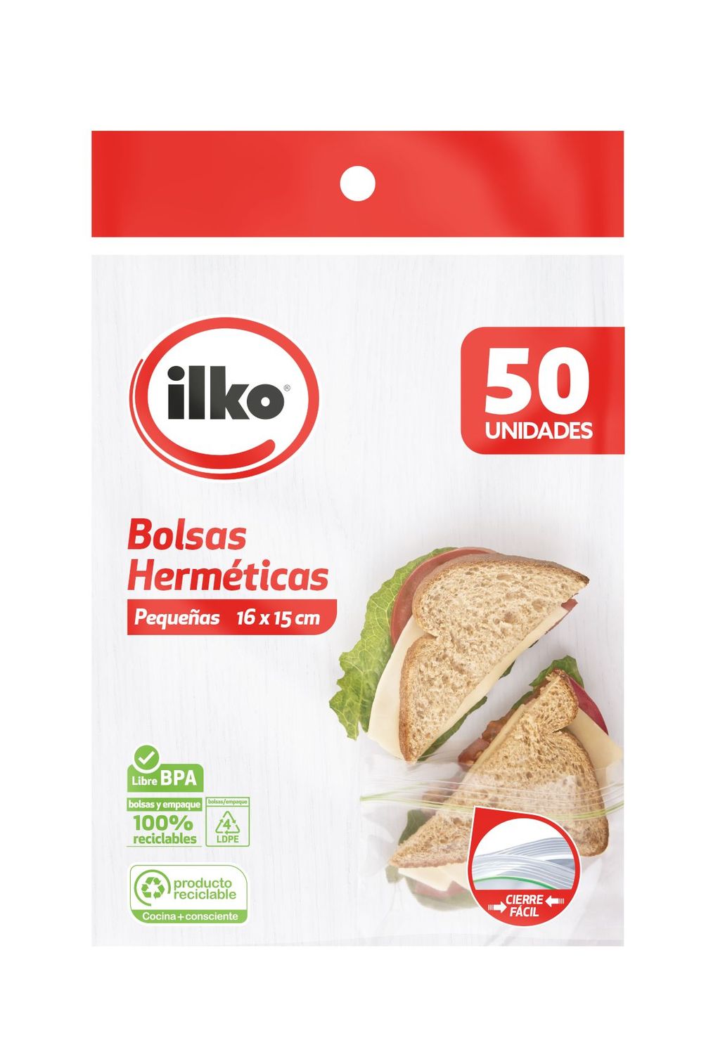 ILKO - Bolsa Hermética Ilko Pequeñas 16 x 15cm Empaque 50 Und