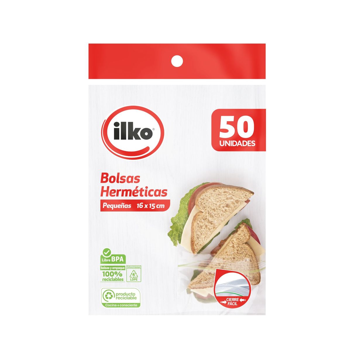 ILKO - Bolsa Hermética Ilko Pequeña 16 x 15cm Empaque 50 Und
