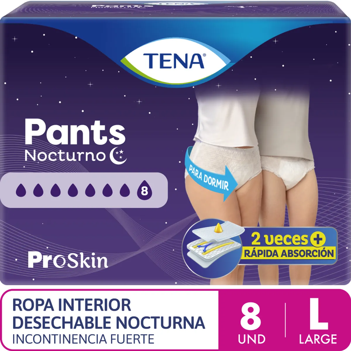 TENA - Ropa Interior Tena Nocturno Talla L Empaque 8 Und