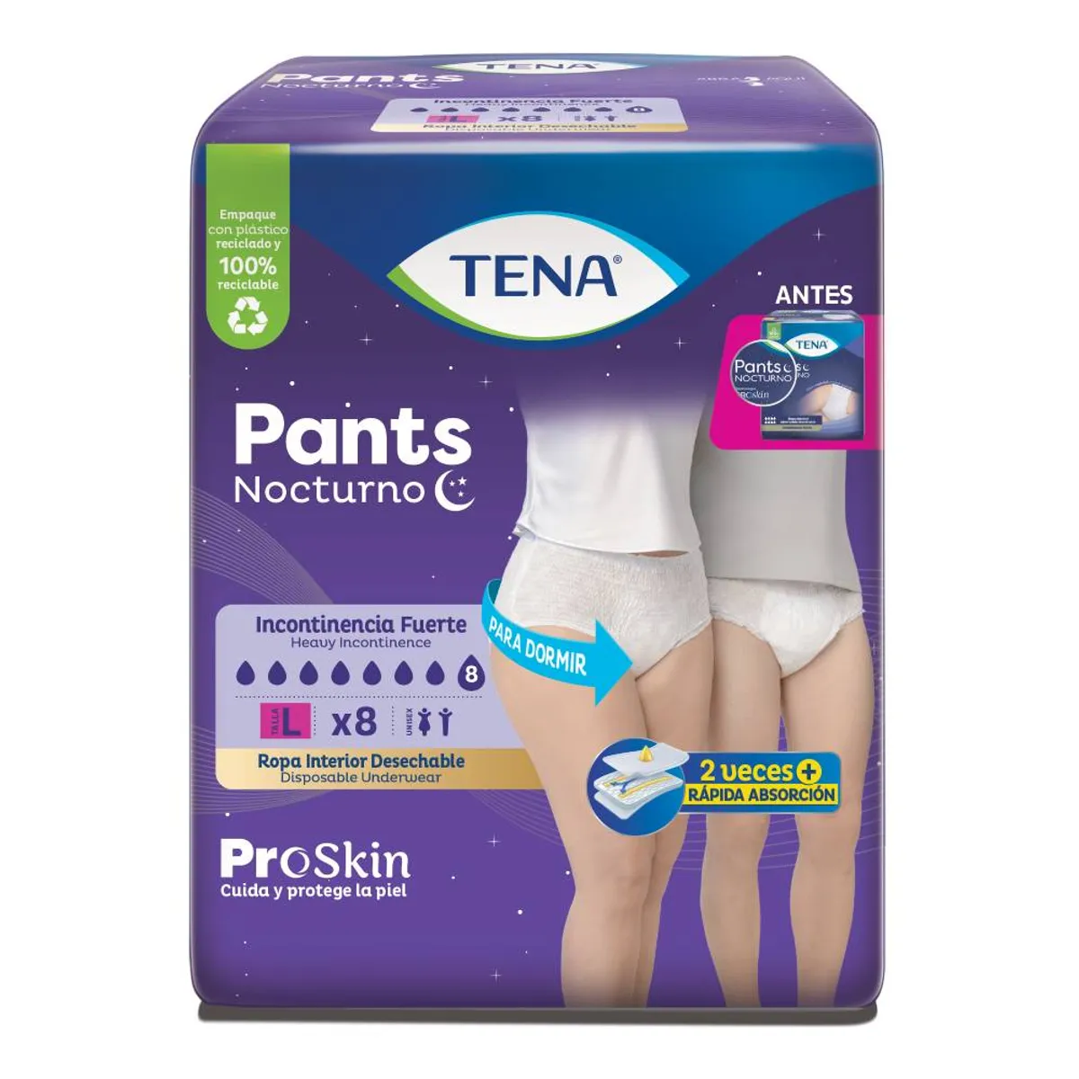 TENA - Ropa Interior Tena Nocturno Talla L Empaque 8 Und