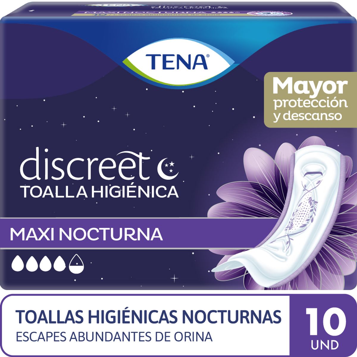 TENA - Toallas Higiénicas Tena Discreet Maxi Nocturna Empaque 10 Und