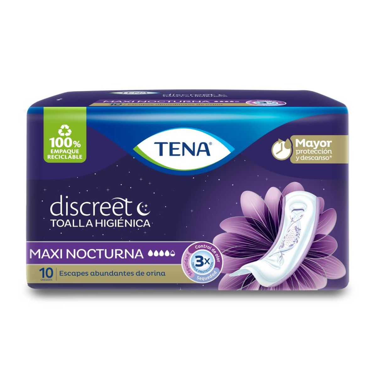 TENA - Toallas Higiénicas Tena Discreet Maxi Nocturna Empaque 10 Und