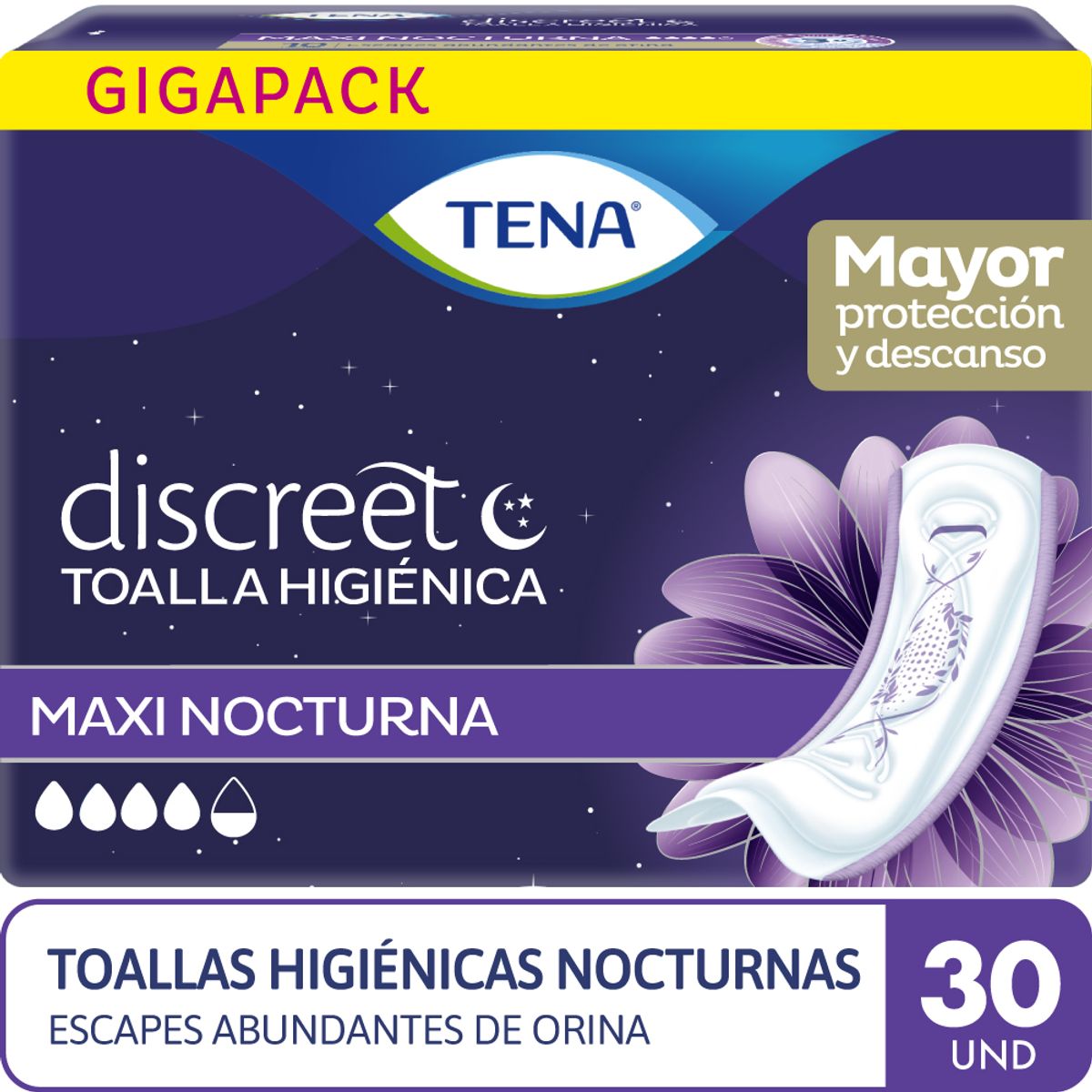TENA - Toalla Higiénica Tena Discreet Maxi Night Empaque 30 und