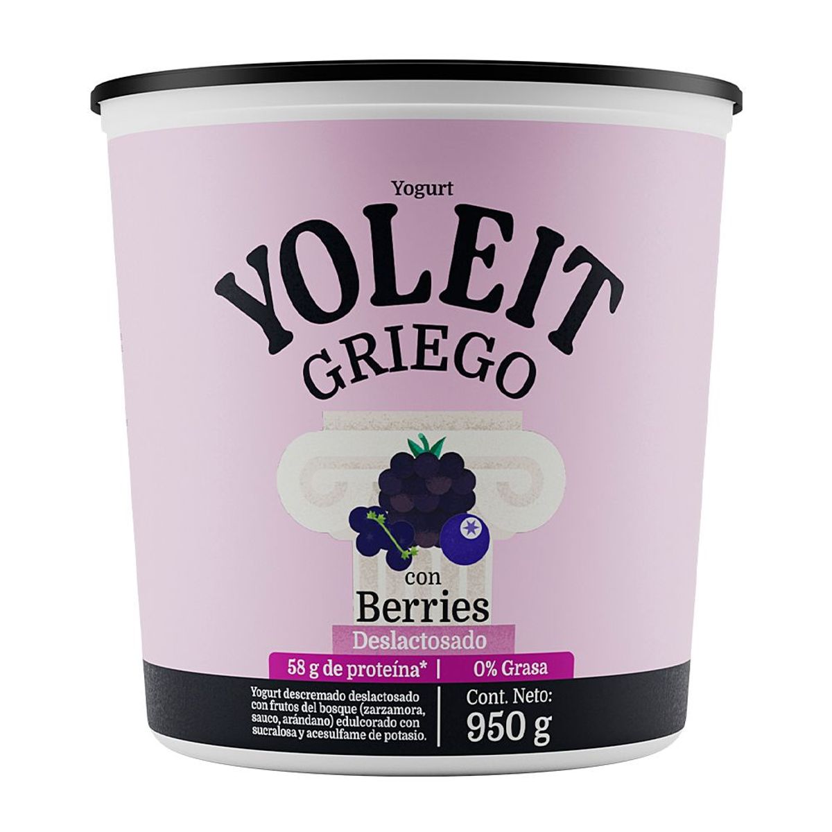 YOLEIT - Yogurt Griego Yoleit Sin Lactosa con Berries Envase 950 g