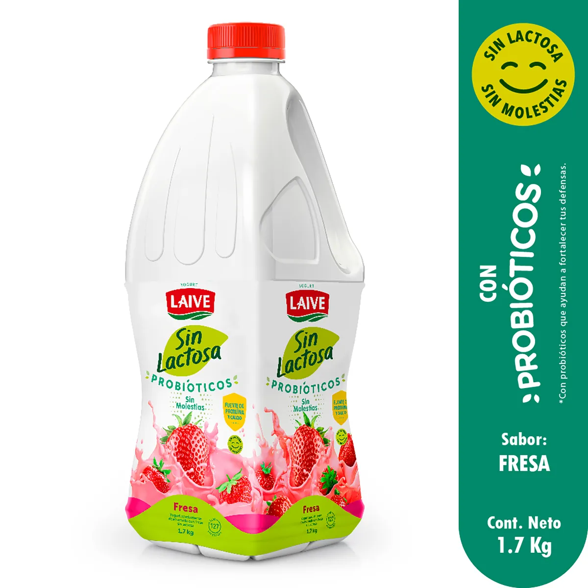 LAIVE - Yogurt Sin Lactosa Laive  Fresa Botella 1.7 Kg