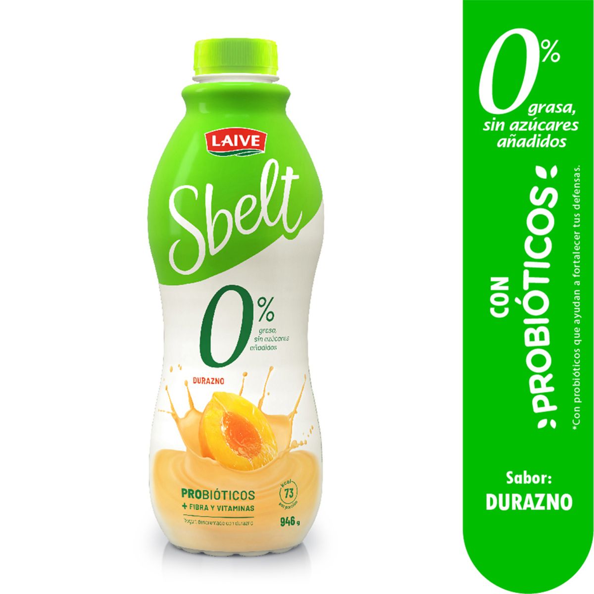 LAIVE - Yogurt Descremado Durazno Sbelt Botella 946 g