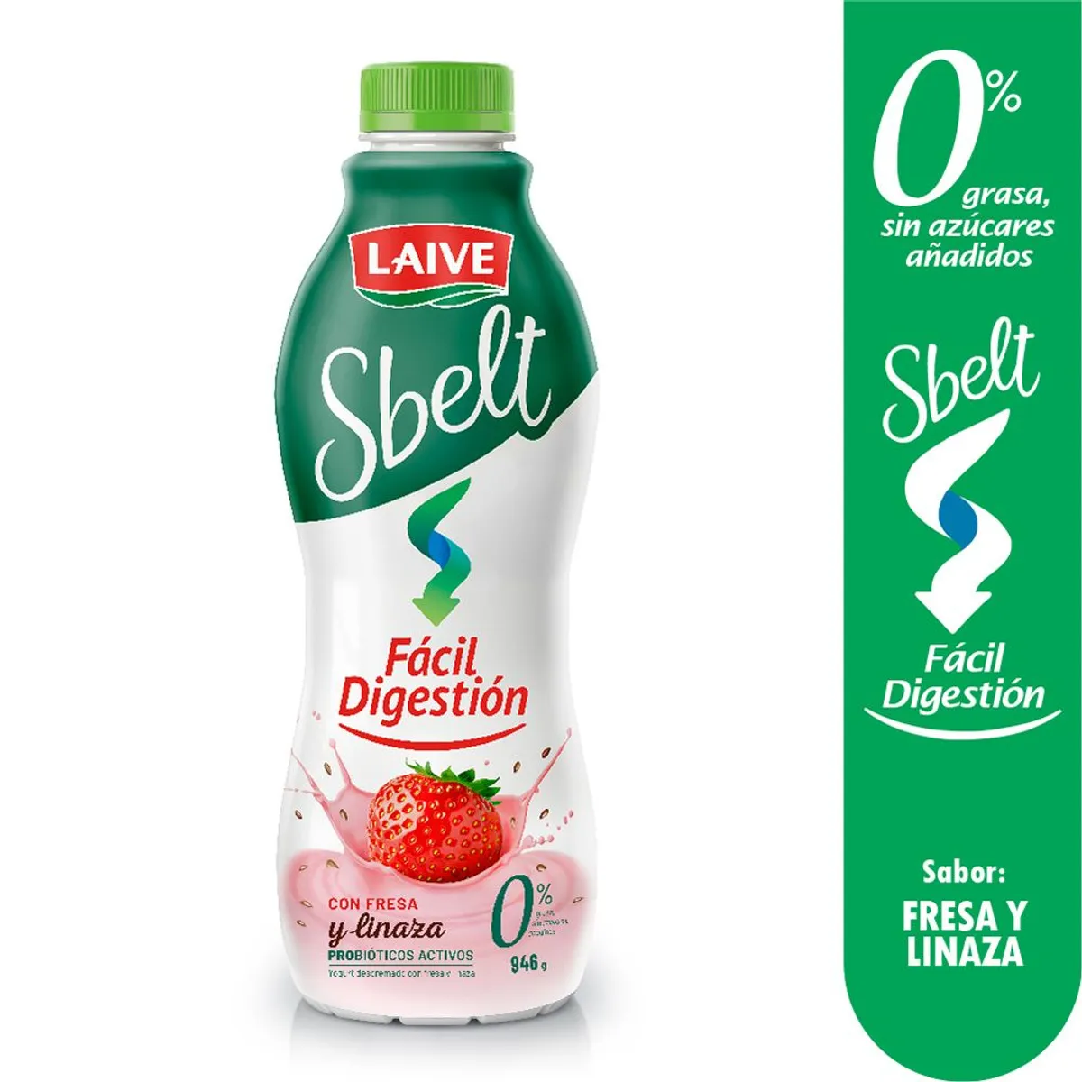 LAIVE - Yogurt Fresa Linaza Laive Sbelt Botella 946 g