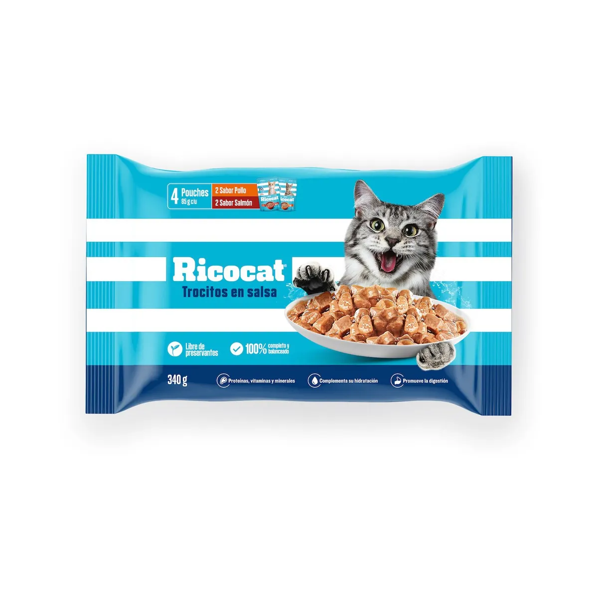 RICOCAT - Alimento Húmedo Gatos Adultos Ricocat Pollo y Salmón Empaque 4 Und