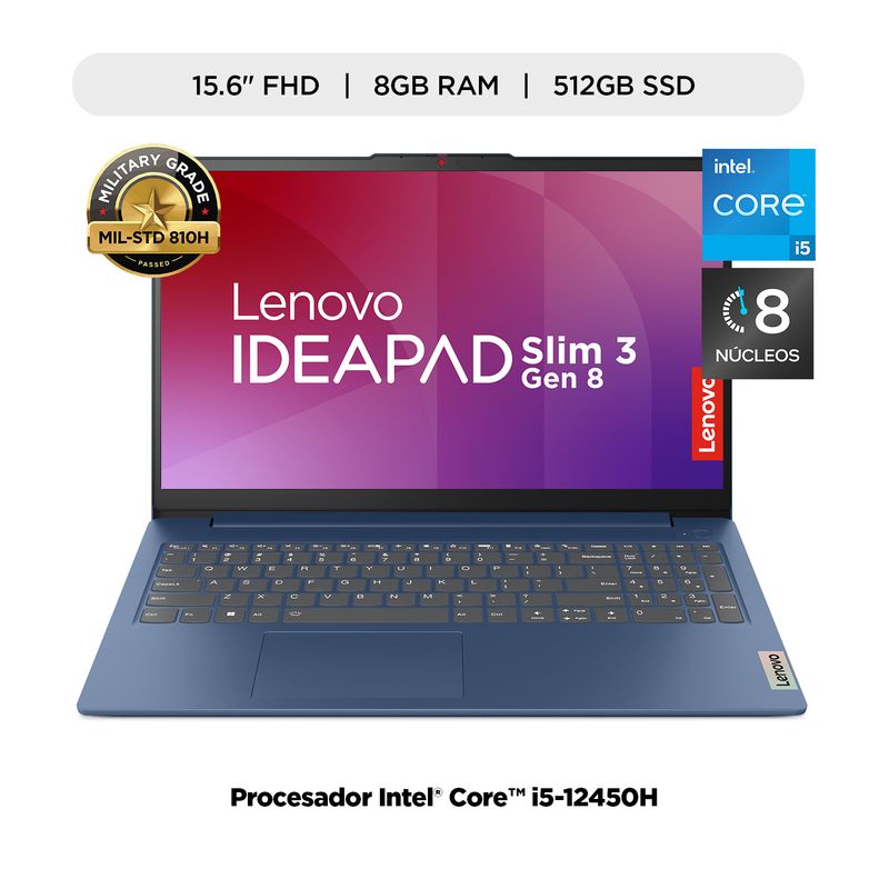 LENOVO - Laptop Lenovo IdeaPad Slim 3i Intel Core i5-12450H 8GB RAM 512GB SSD 15.6" FHD