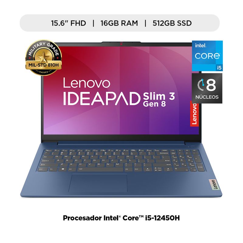 LENOVO - Laptop Lenovo IdeaPad Slim 3i Intel Core i5-12450H 16GB RAM 512GB SSD 15.6" FHD