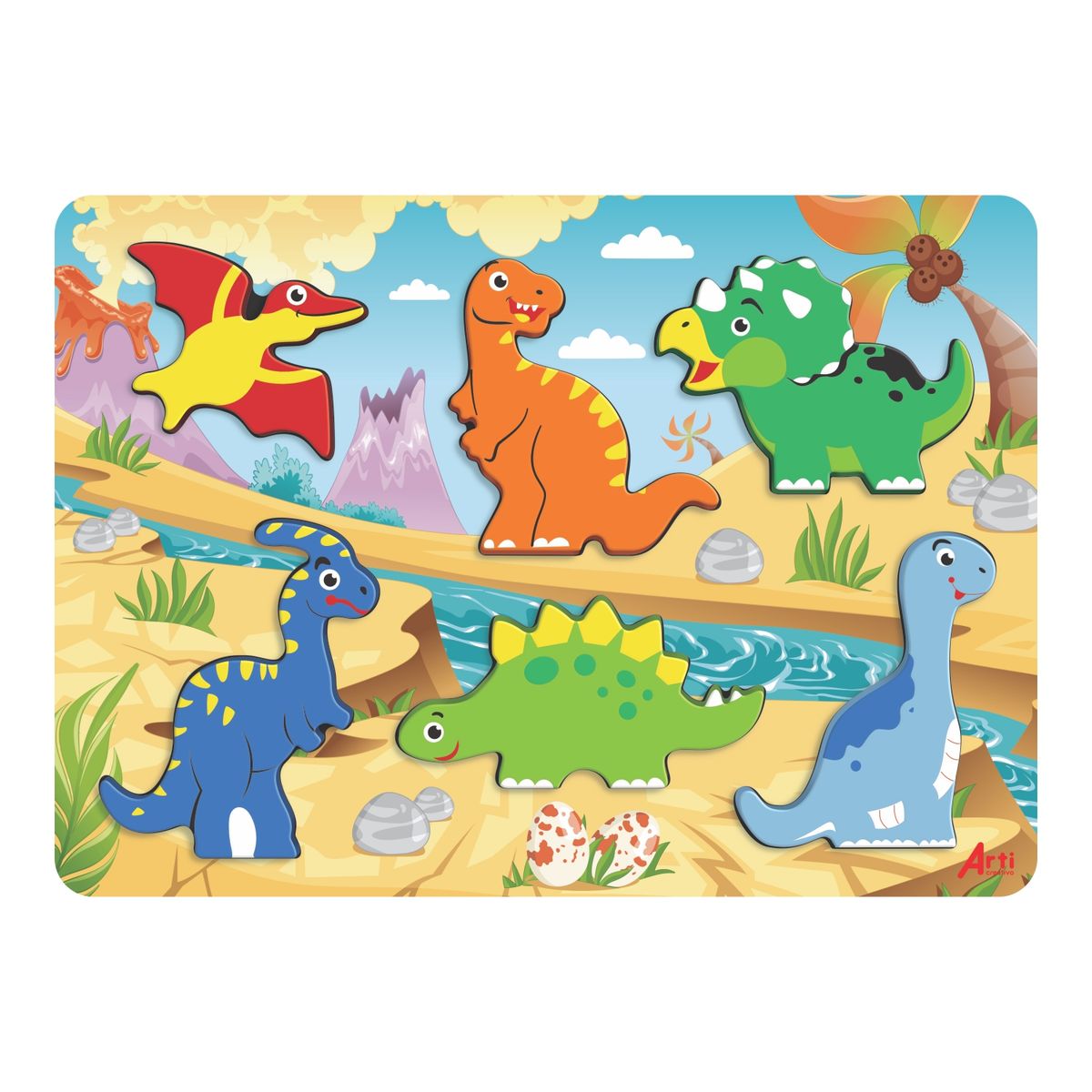 ARTI CREATIVO - Rompecabezas Arti Creativo Dinosaurios 6 Piezas Madera